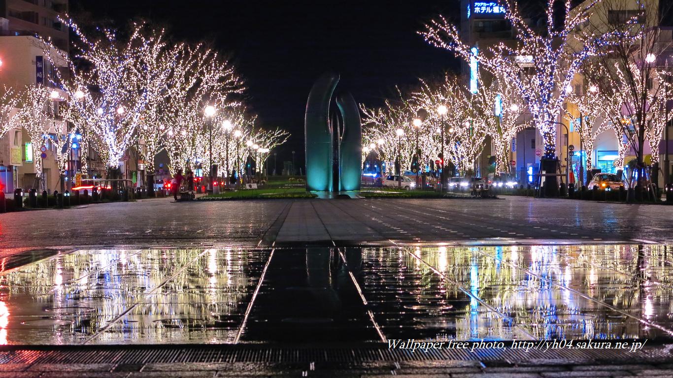 みなと大通り公園のイルミネーション３をモチーフしました 「高画質＋高解像度(1366×768)」デスクトップ無料壁紙」